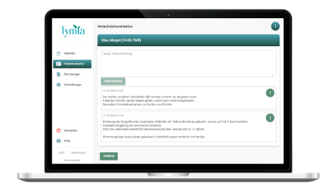 Dokumentation des Therapieverlaufs - Tymia