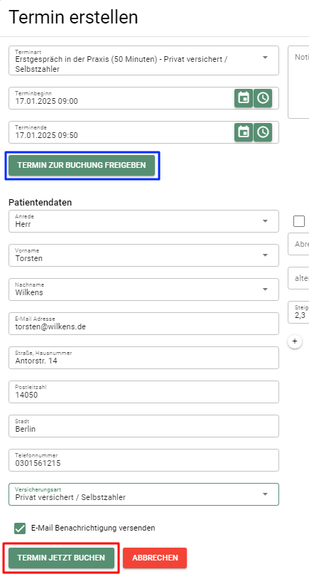 Termin zur Buchung freigeben vs. Termin für Patienten buchen